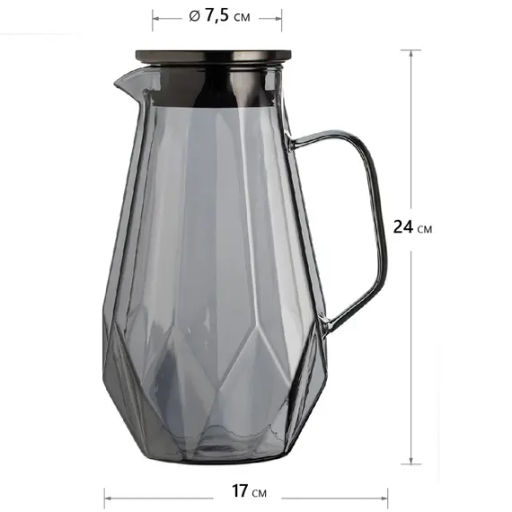 Кувшин Консул заварочный, стекло 1700 мл, крышка - металл, грани/графит - Fujian Province Guang Fu Tea фото 3
