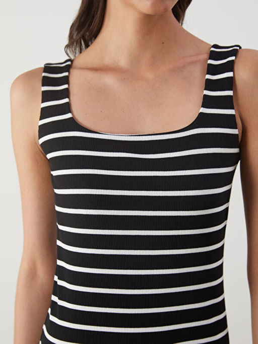 U Yaka ?izgili Bodycon Elbise