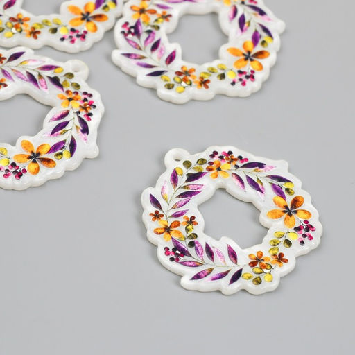 Цена за 4 шт. Декор для творчества акрил Цветочный венок, 0.2?3.8?4.3 см