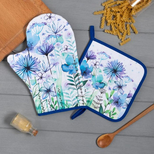 Набор кухонный Blue flowers варежка-прихватка 20?28 см, прихватка 19?19 см,100% хл