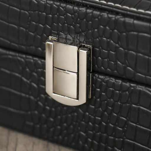 Шкатулка кожзам под часы 6 отделений и бижутерию Чёрная с белой строчкой 7,7х25,5х20 см - Simaland фото 3