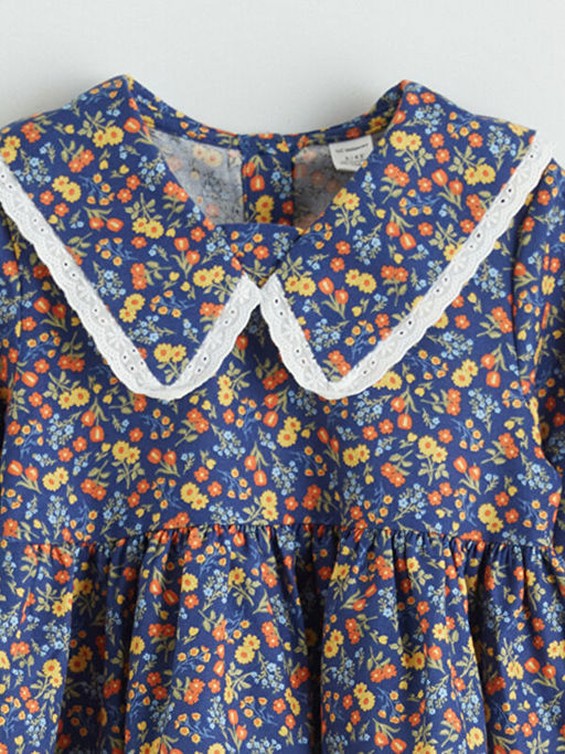 Bebe Yaka ?i?ek Desenli K?z ?ocuk Elbise