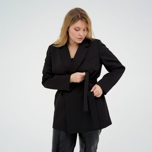 Пиджак женский с поясом MIST plus-size, размер 56, чёрный