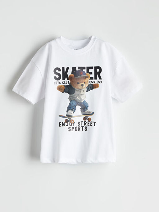 Bisiklet Yaka Ay? Teddy Bask?l? Erkek ?ocuk Ti??rt