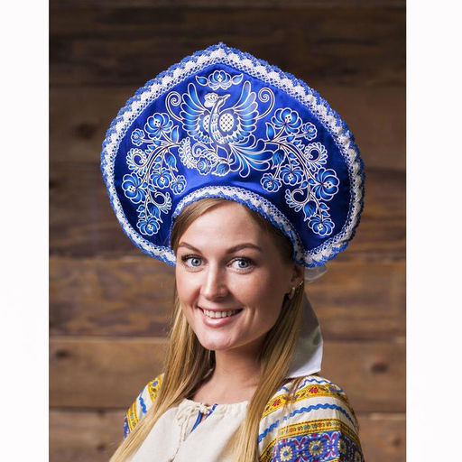 Кокошник Птица, атлас, синий