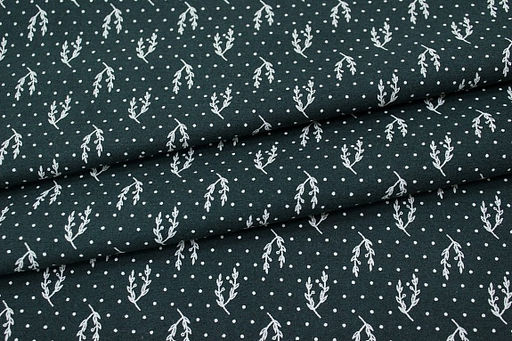 Теплый хлопок Набойка-веточки с горошком цв.темная хвоя, ш.1.48м, хлопок-100%, 160гр/м.кв - Купава фото 5