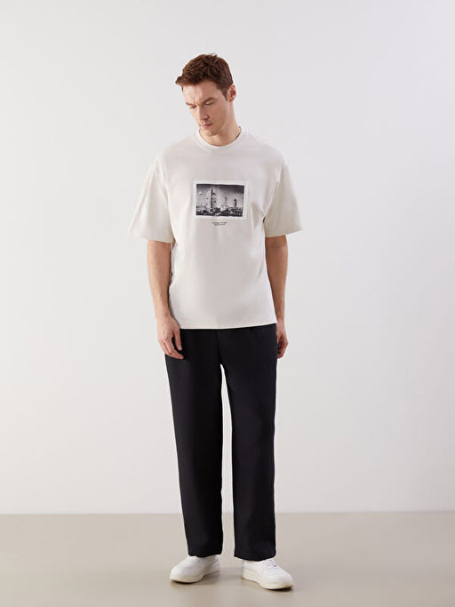 Bisiklet Yaka Bask?l? Penye Erkek Ti??rt