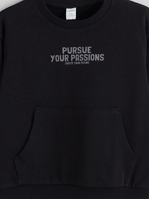 Kap??onlu Uzun Kollu Basic Erkek Bebek Sweatshirt ve E?ofman Alt 2li Tak?m