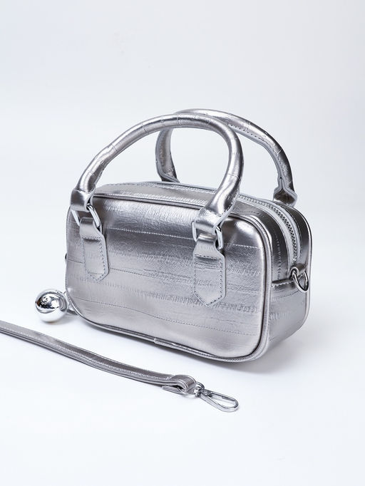 Сумка женская саквояж на молнии, 20×9×12 см, серебристая