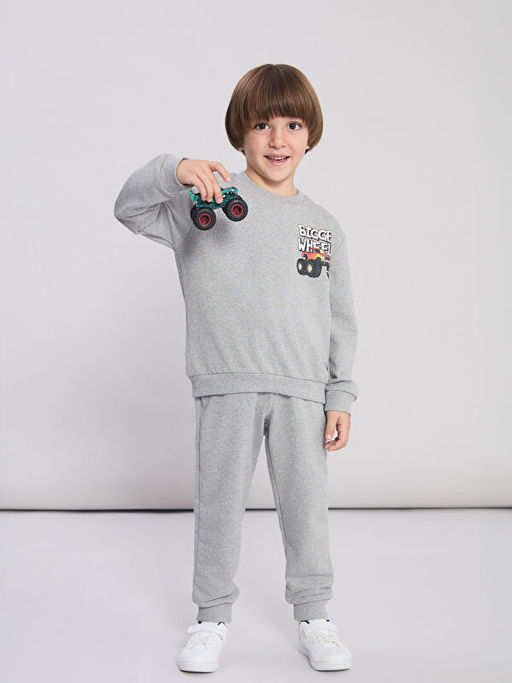 Bask?l? Erkek ?ocuk Sweatshirt ve E?ofman Alt?