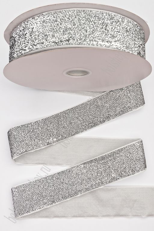 Лента с люрексом 3,8 см*20 ярд (SF-7318) белый/серебро №11