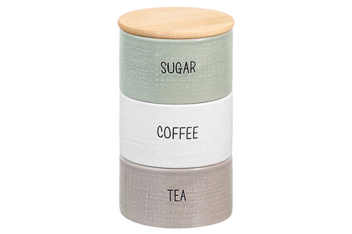 Набор 3 банок для сыпучих продуктов 11*11*19,5 см Coffee,Tea,Sugar зел,белый,серый, с бамб.крышкой - Elan gallery фото 4