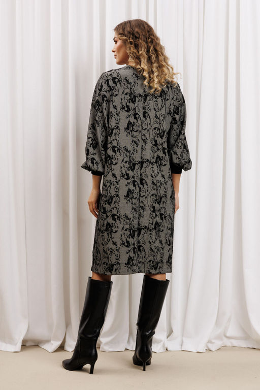Платье Gizart 7385/1 серо-черный с цветами