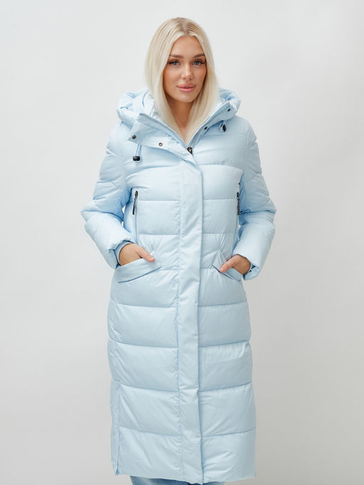 Пальто утепленное стеганное зимнее с капюшоном женское голубого цвета 9610Gl - Mtforce фото 11