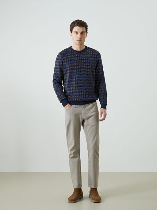 Bisiklet Yaka Uzun Kollu Desenli Erkek Triko Kazak