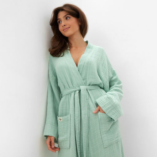Халат жен.муслиновый LoveLife размер 46-48, цвет мятный, 100% хл, 4-сл, 235 г/м²