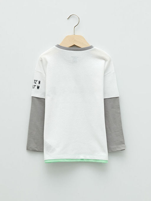 Bisiklet Yaka Uzun Kollu Bask?l? Pamuklu Erkek Bebek Ti??rt - Waikiki фото 2