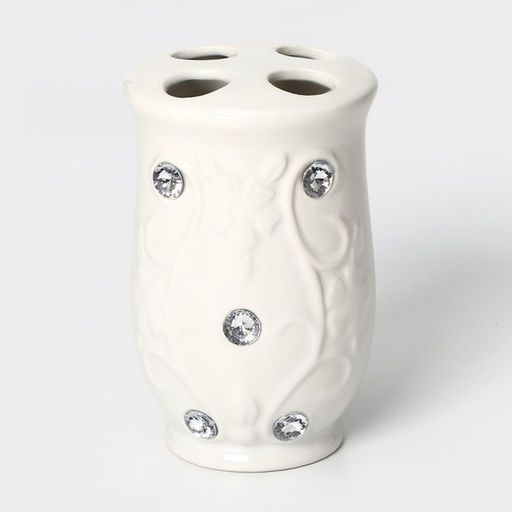 Аксессуары для ванной Доляна Изящный барельеф, 4 предмета, дозатор 250 мл, мыльница, 2 стакана, белые  фото 4