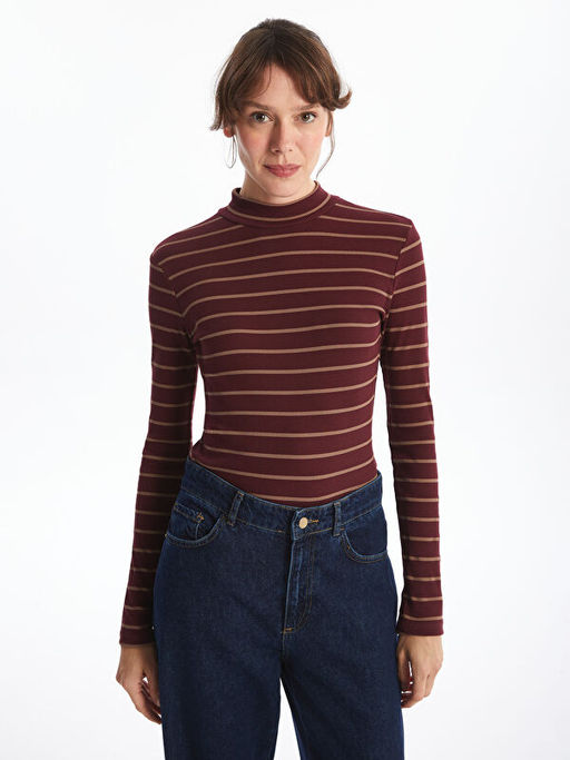 Dik Yaka ?izgili Kad?n Body