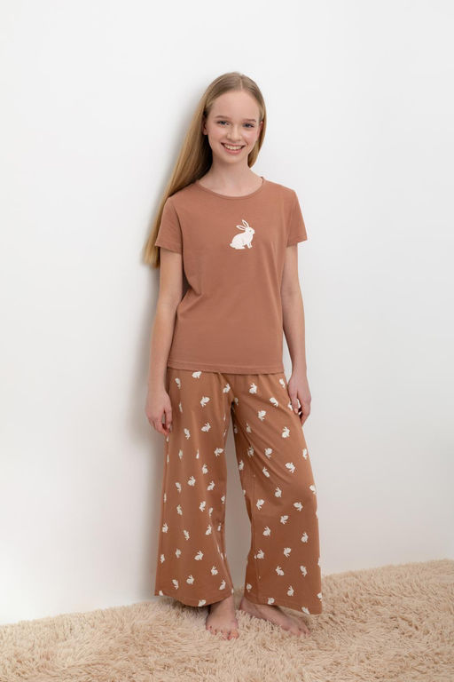 Crockid _ КБ 2827/кофейный мусс,белый кролик пижама для дев