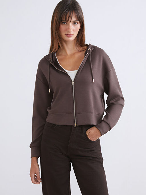 Kap??onlu Kad?n Fermuarl? Sweatshirt