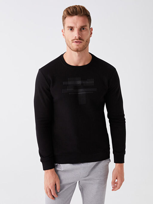 Bisiklet Yaka Uzun Kollu Bask?l? Erkek Sweatshirt - Waikiki фото 2