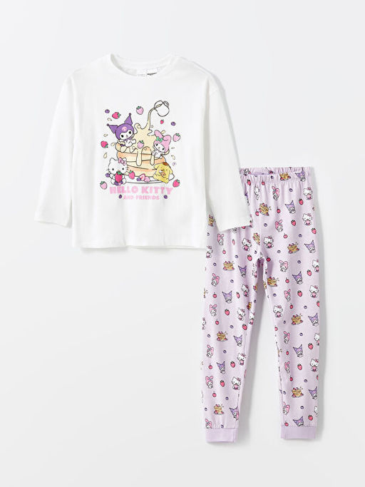 Bisiklet Yaka Hello Kitty Bask?l? K?z ?ocuk Pijama Tak?m?