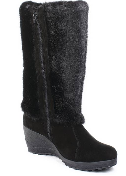 Унты женские на литой подошве. Черные. Замша. Мех норка черная. Молния. - Roshva фото 4