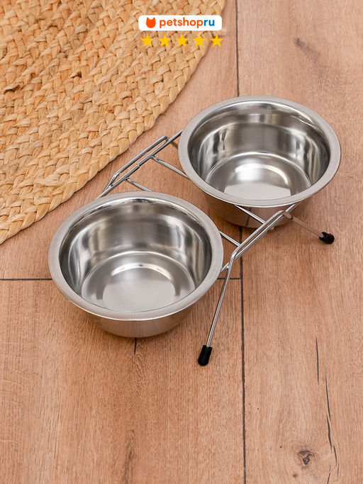 Миска металлическая, двойная, с подставкой 2*400 мл AEDD - 02