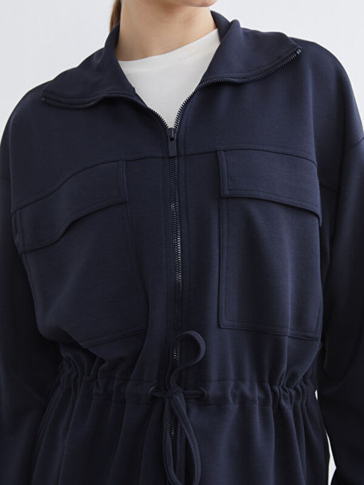 Dik Yaka Oversize Kad?n Fermuarl? Sweatshirt