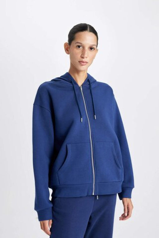 Relax Fit Kapusonlu Cepli Basic Duz Fermuarl? Sweatshirt - Defacto фото 7