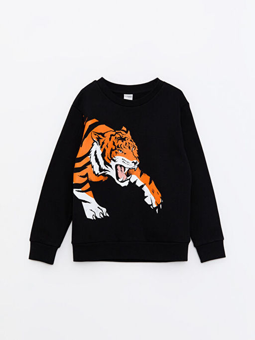 Bisiklet Yaka Bask?l? Uzun Kollu Erkek ?ocuk Sweatshirt