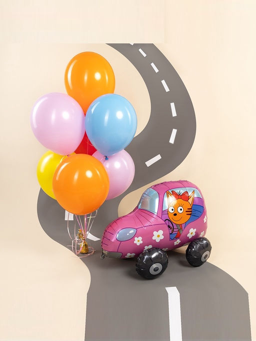 Воздушный шар фольгированный 3D 29" «Три Кота. Карамелька в машине»
