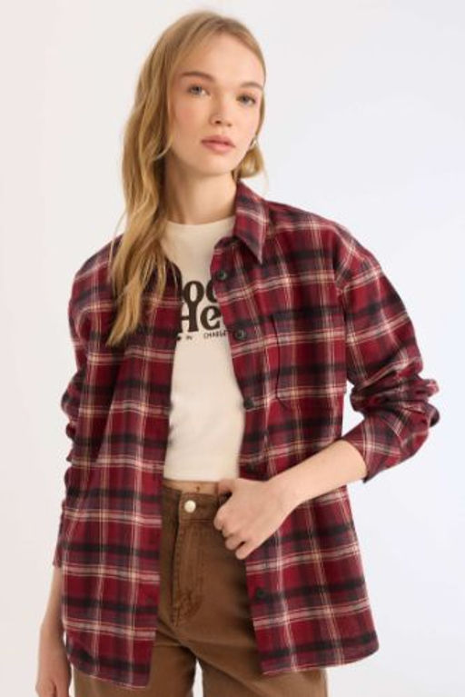 Coool Oversize Genis Kal?p Kareli Flanel Uzun Kollu Oduncu Ceket Gomlek