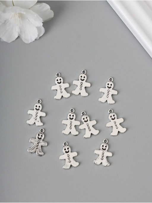 Цена за 2 шт. Декор для творчества металл «Имбирный пряник» серебро набор 10 шт. 1.9×1.1×0.2 см