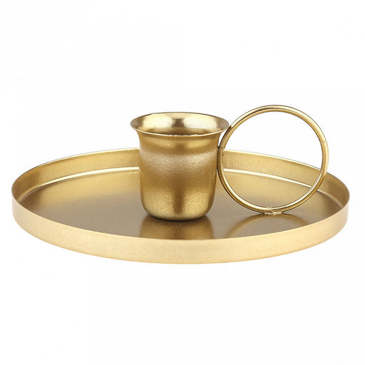 Подсвечник "Бужуар" д10,3см, h3,1см, на 1 свечу, металл, с ручкой, золотой (Китай)