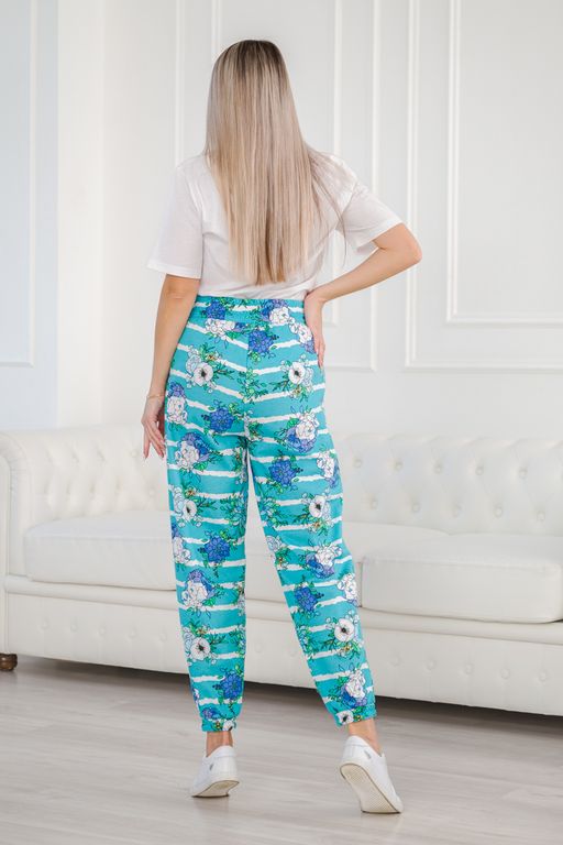 Брюки женские из футера Забава маки на ментоле - Амадэль фото 3