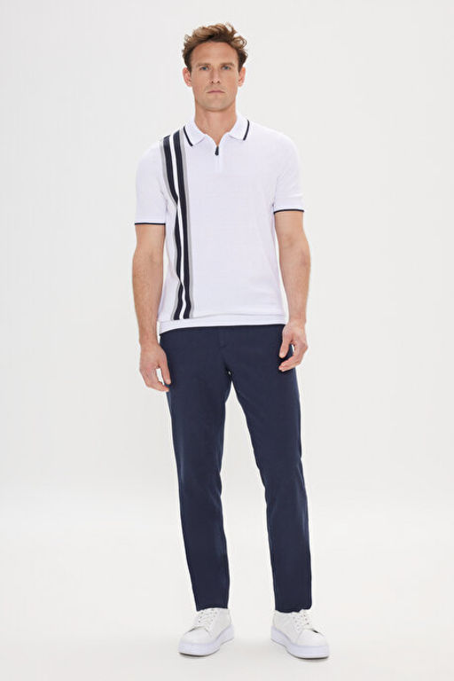 Standart Fit Normal Kesim %100 Pamuk Polo Yaka Beyaz-Lacivert Triko Ti__rt 4A4924200021BZC