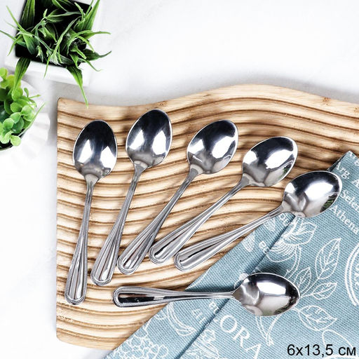 Ложка чайная 6 штук Серебро Оптима Глянец / OPT599 /уп 100/