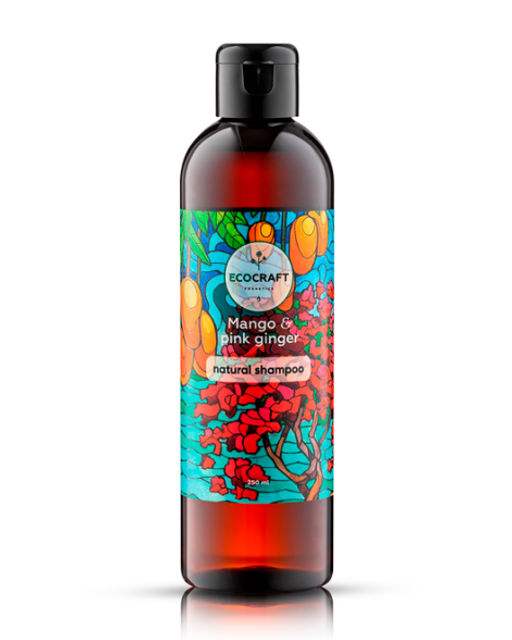Натуральный шампунь против выпадения и для роста волос "Mango and pink ginger" Манго и розовый имбирь