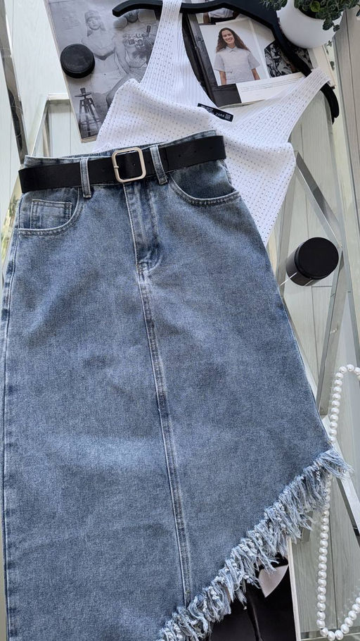 Юбка джинсовая с ремнем - Ksa фото 3