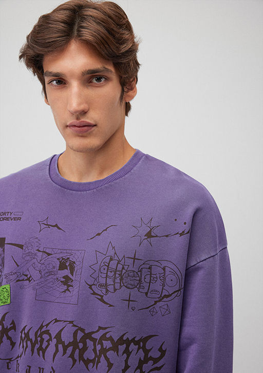 Rick and Morty Bask?l? Mor Sweatshirt - Mavi фото 5