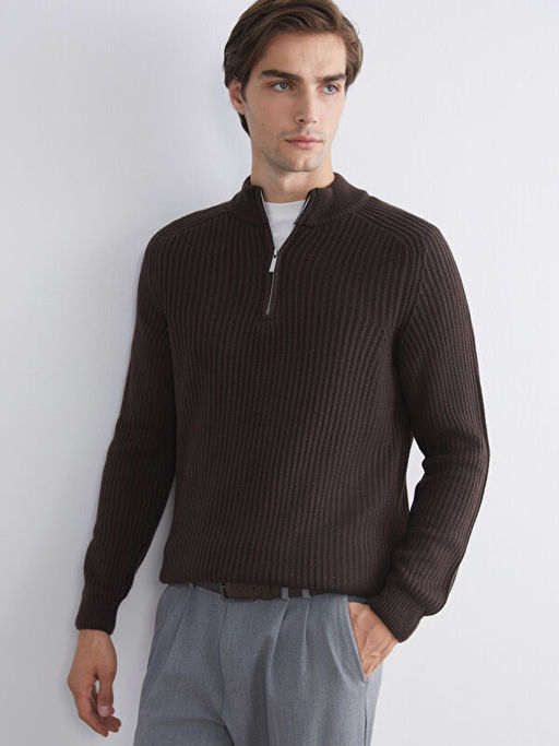 Dik Yaka Uzun Kollu Erkek Triko Kazak