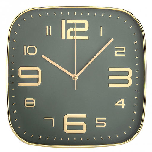 Часы настенные "Парадиз" 29х29х4см, мягкий ход, циферблат зеленый; цифры арабские, золотой; корпус пластик, золотой; в коробке (Китай)