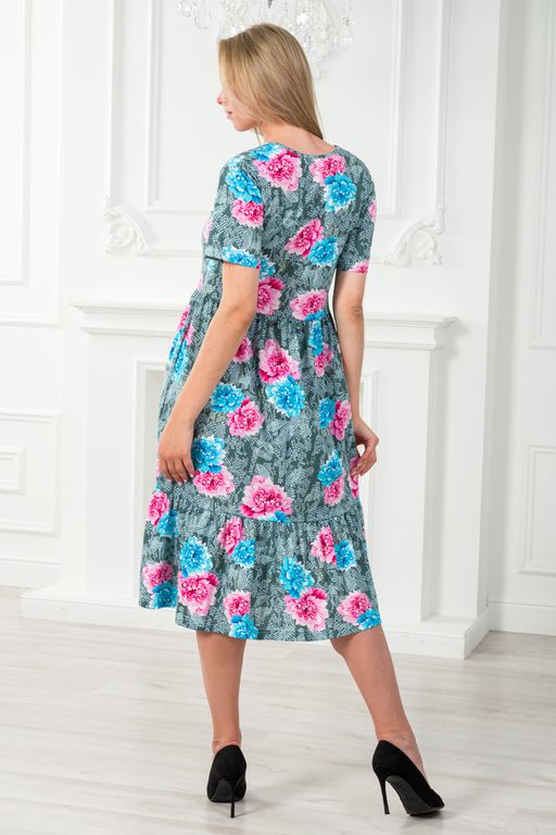 Платье женское с рукавами из кулирки Шейла пион на сером - Амадэль фото 9