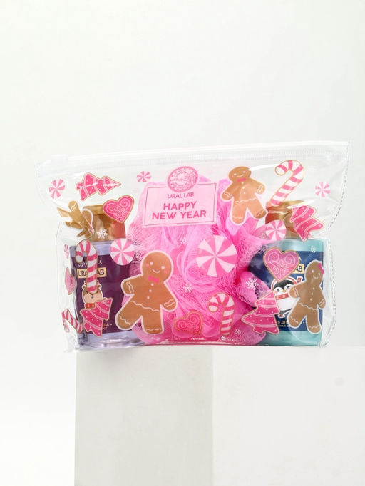 Подарочный набор новогодний, косметичка, гель для душа 2 шт. ? 100 мл и мочалка для тела, URAL LAB