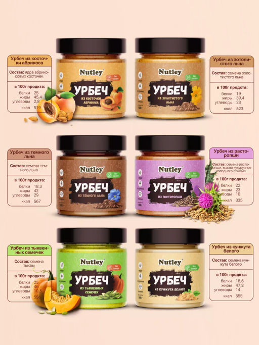 Полезный набор №6 Ассорти урбечей, 6*180гр - Wellfoods фото 2