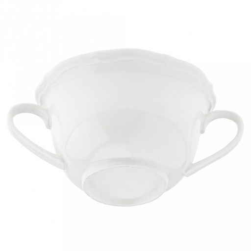 "Совершенство" Бульонница фарфоровая 280мл, д11,3х6,5см, с ручками, белый, рельефный декор, волнистый край (Китай)