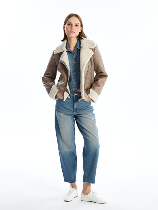 Biker Yaka Kad?n S?et G?r?n?ml? Mont - Waikiki фото 2