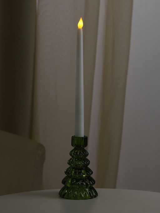 Стеклянный подсвечник на 1 свечу Ёлочка, зелёный, d=2 см, 8.5?8.5?13.5 см